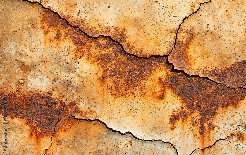 Poster weathered surface with cracks and rust patterns reveals the passage of time in an industrial setting