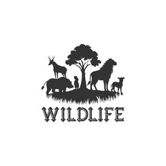 Typography style wild animals silhouette vector template