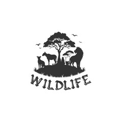 Typography style wild animals silhouette vector template
