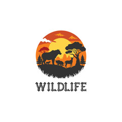 Typography style wild animals silhouette vector template