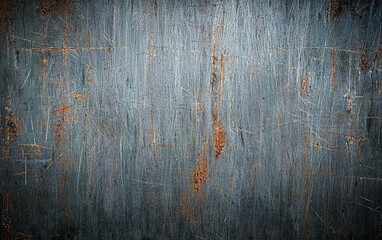 Obraz premium Weathered metal surface with scratches and rust in a dimly lit industrial environment