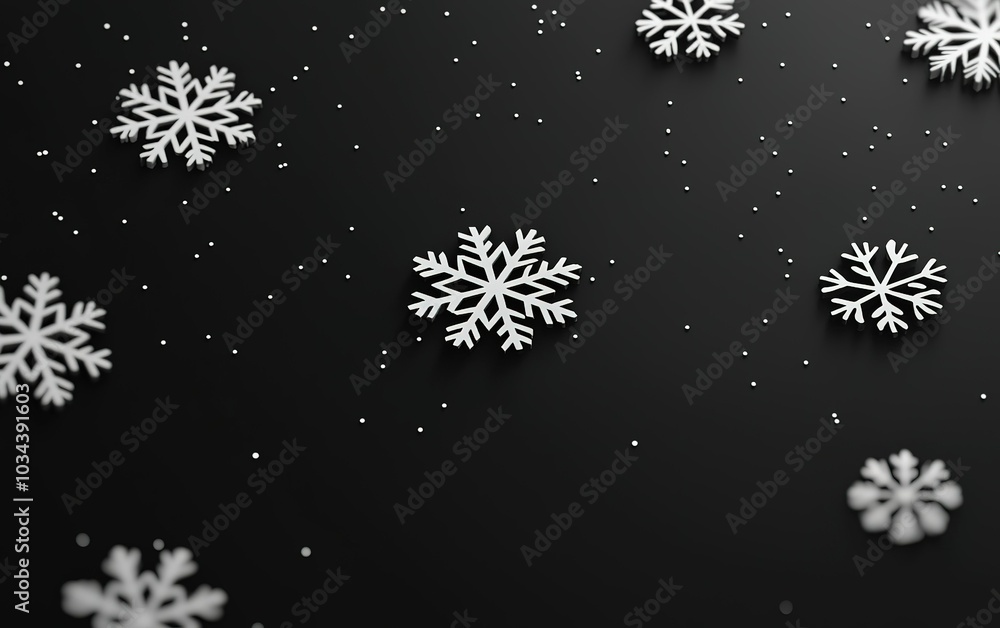 Poster white snowflakes scattered across a dark background creating a wintery atmosphere in a decorative se