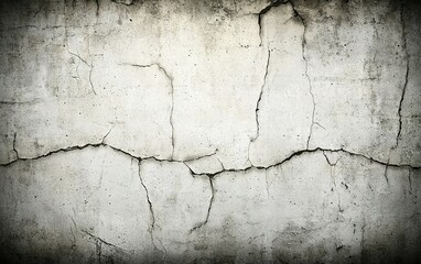 Weathered concrete wall with deep cracks exposed to the elements in an abandoned building during daylight hours