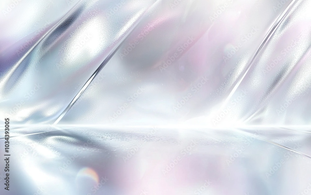Poster Translucent fabric draped elegantly on a surface during soft light, creating a serene and ethereal atmosphere in a calm setting