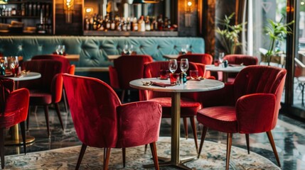 Plush velvet chairs providing comfort and elegance to the diners.