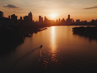 Fototapeta premium sunset over the river