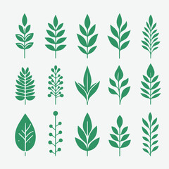 Set of Minimalist  Green Leaves Botanical Organic Logo  Clipart  Design