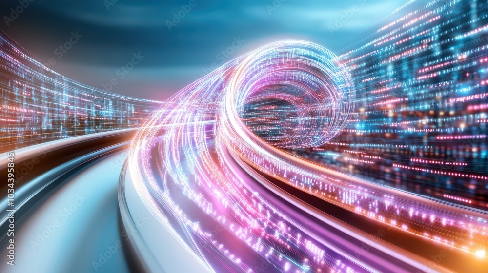 Poster futuristic motion wallpaper featuring a dynamic neon data flow and explosive effects of hyper speed 
