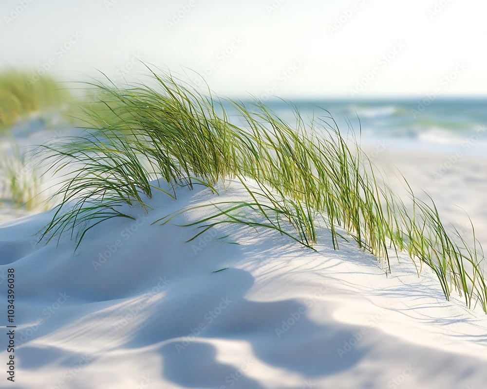 Sticker a small sand dune topped with beach grass swaying in the breeze the ocean visible in the distance