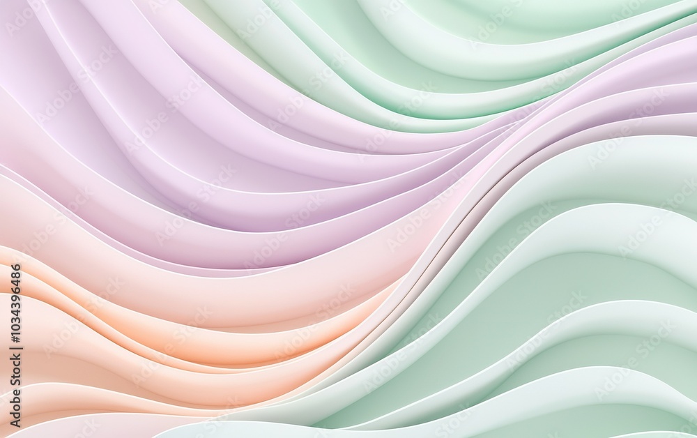 Poster soft wavy patterns in pastel colors creating a calming abstract design ideal for backgrounds and art