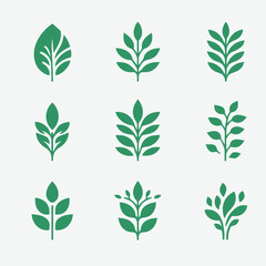 Set of Minimalist  Green Leaves Botanical Organic Logo  Clipart  Design