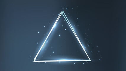 Neon double triangular frame with shining effects and sparkles