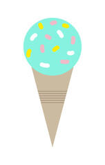 Tasty ice cream flat cartoon isolated icon on white background. Vector illustration. Sweet sticker for street food, confectionery, bar, restaurants, snacks.