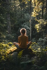 Fototapeta premium Balanced digital lifestyle with a person enjoying nature while lightly interacting with minimalistic technology.