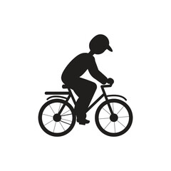 Person Riding Bicycle Silhouette, Flat Cycle Icon.