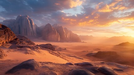 Fototapeta premium Scenic Wadi Rum mountains lanscape. 