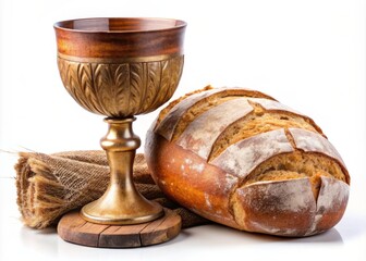 Rustic Bread and Wine Goblet Still Life Image