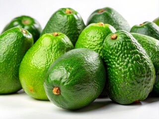 Fresh Green Avocados on White Background