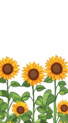 Obraz premium Flat vector illustration of sunflowers growing in rows, against a white background, in a simple and clean style, with bright colors