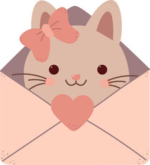 A love envelope with a cat inside. Visualize greetings with love for mother and Valentine's Day. Mail, letter or stationery theme. Template for scrapbooking, romantic design, posters, greeting cards, 