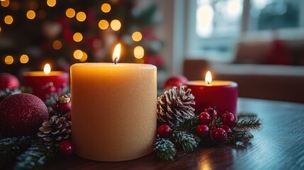 Holiday table set with candles and festive decorations, showcasing the warmth and joy of celebrating with loved ones