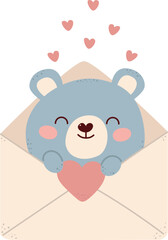 A love envelope with a teddy bear inside. Visualize greetings with love for mother and Valentine's Day. Mail, letter or stationery theme. Template for scrapbooking, romantic design, posters, greeting 
