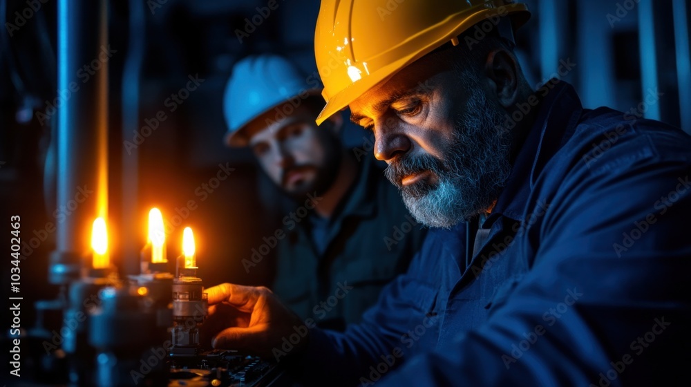 Poster technician configuring a smart factory system using internet of things (iot) technology, symbolizing