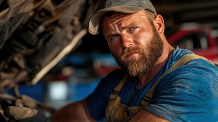 Mechanic working under the hood of a car in an auto repair shop, highlighting the technical expertise needed in vehicle maintenance