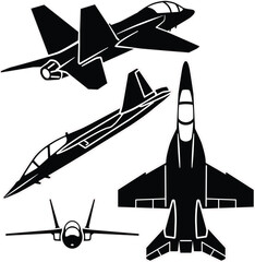 Modern training fighter jet vector set