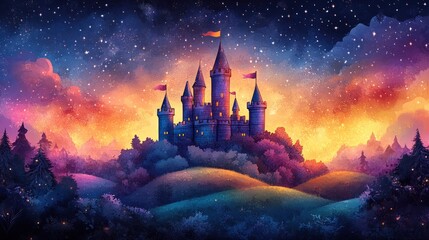 Enchanted Castle Under Starry Night