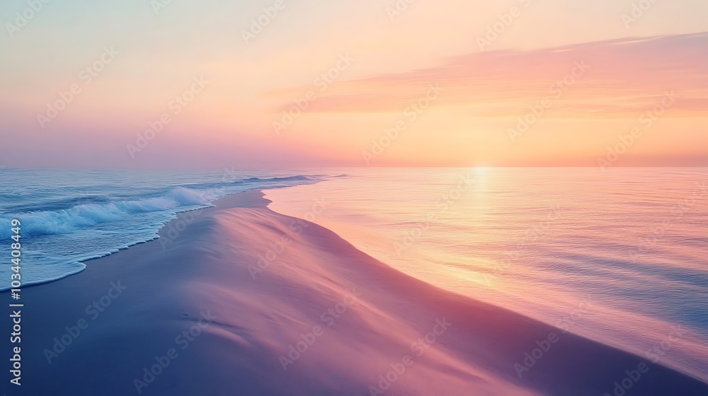 Wall mural the first light of dawn illuminating the horizon casting soft pastel colors across a calm ocean and 