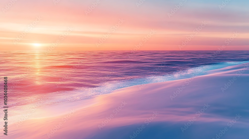 Wall mural the first light of dawn illuminating the horizon casting soft pastel colors across a calm ocean and 