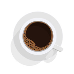 Coffee Cup Top View Object Isolated over White with Shadow. Vector Illustration of Drink. Cafe Beverage. Realistic Design.