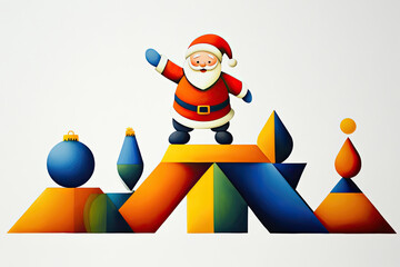 Fototapeta premium Weihnachtsmann auf geometrischen Formen – Skandinavische Aquarellkunst