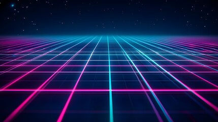 Blue grid background, 80s-style grid, grid with glowing lines