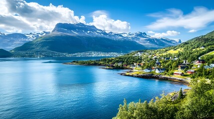 Fototapeta premium Norway, Narvik bay panorama view.