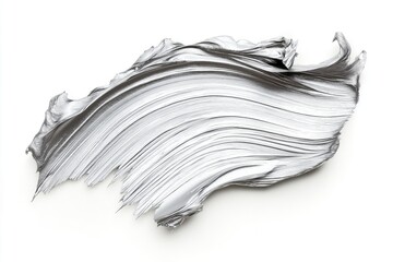 Metallic silver paint stroke on a white background, showcasing a smooth and glossy texture with a sleek, modern look