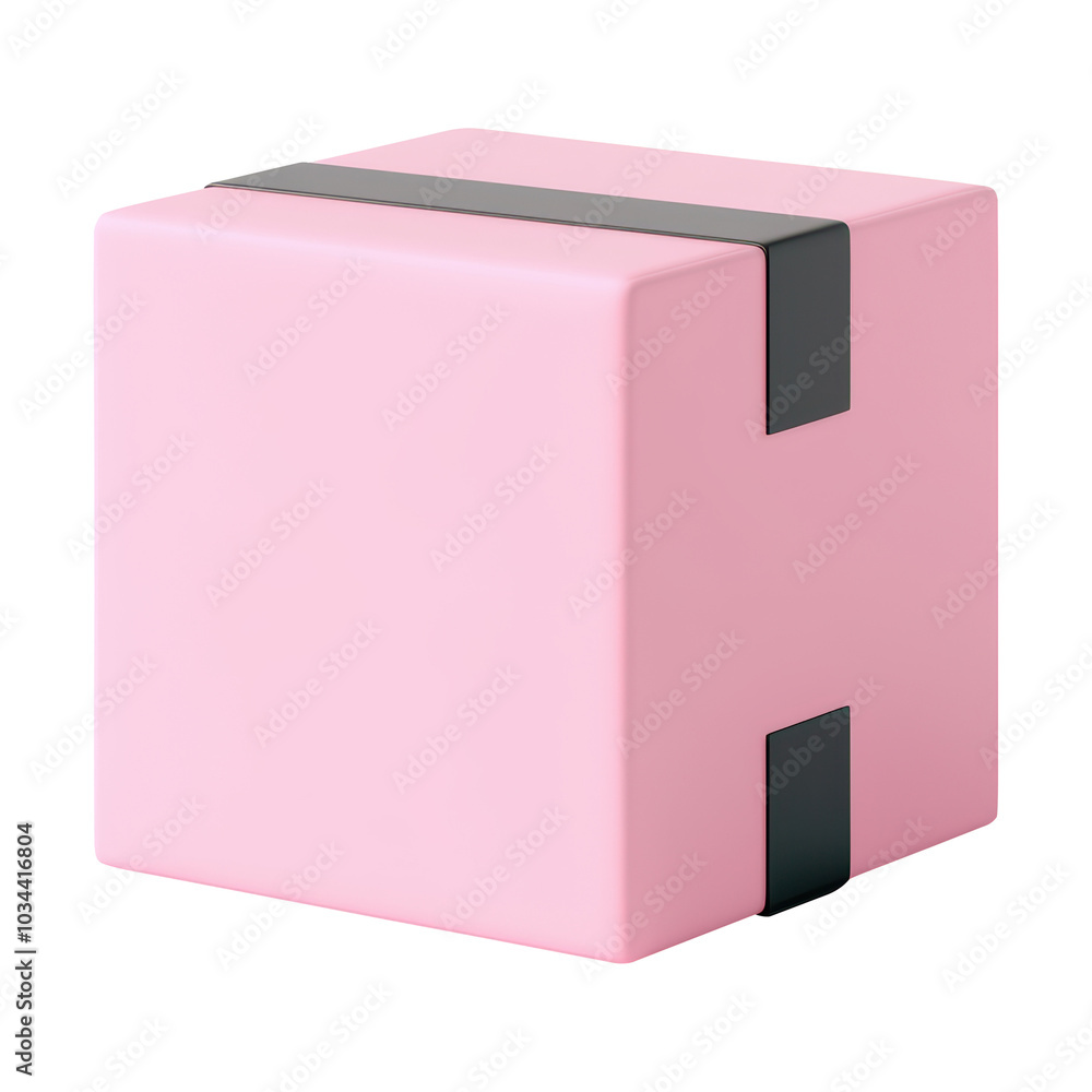 Poster a 3d pink cube model featuring a dark tape design, providing a modern and contrasting element for ge