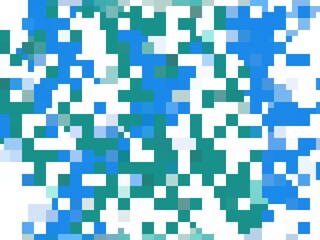 Abstract pixelated background with a vibrant and colorful design, featuring a mix of blue, green, and white squares, creating a dynamic and eye-catching effect.