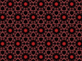 Intricate geometric pattern with repeating red and black star-shaped motifs, creating a bold and dynamic design.