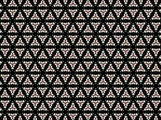 Seamless pattern with delicate white and pink floral motifs on a black background.