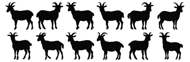 Goat silhouettes set, animal pack of vector silhouette design, isolated background.