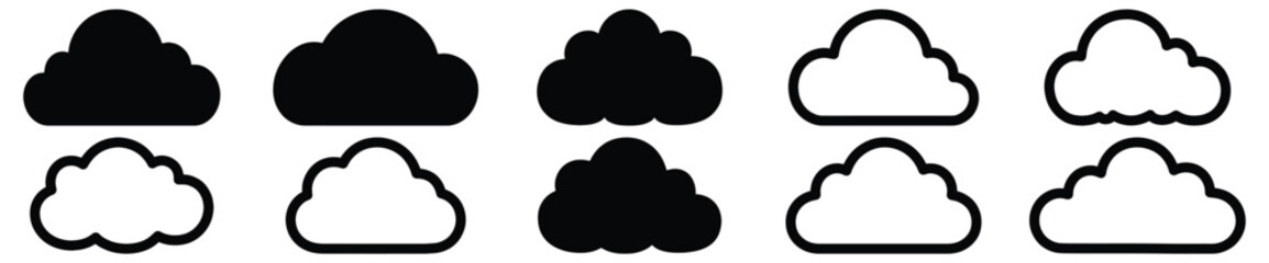 Cloud silhouettes set, sky pack of vector silhouette design, isolated background.