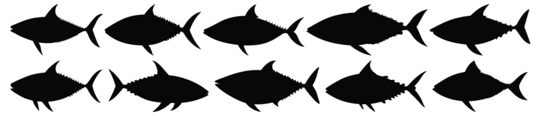 Fish silhouettes set, fishing pack of vector silhouette design, isolated background.