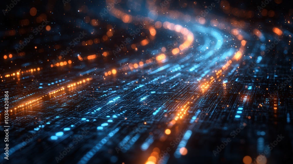 Poster abstract futuristic background with digital blue light and data stream