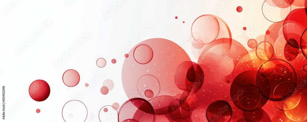 Poster dynamic red background with circular bubbles and abstract shapes in motion