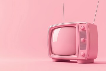 Retro pink TV with antennas on a solid color background, showcasing vintage style entertainment