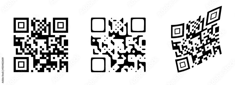Poster QR code scan vector set. Abstract barcode icons, isolated on white background. Encoded pattern for quick information sharing and digital communication. Matrix design, tech symbol