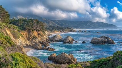 Coastal Cliffs and Turquoise Ocean with Dramatic Clouds