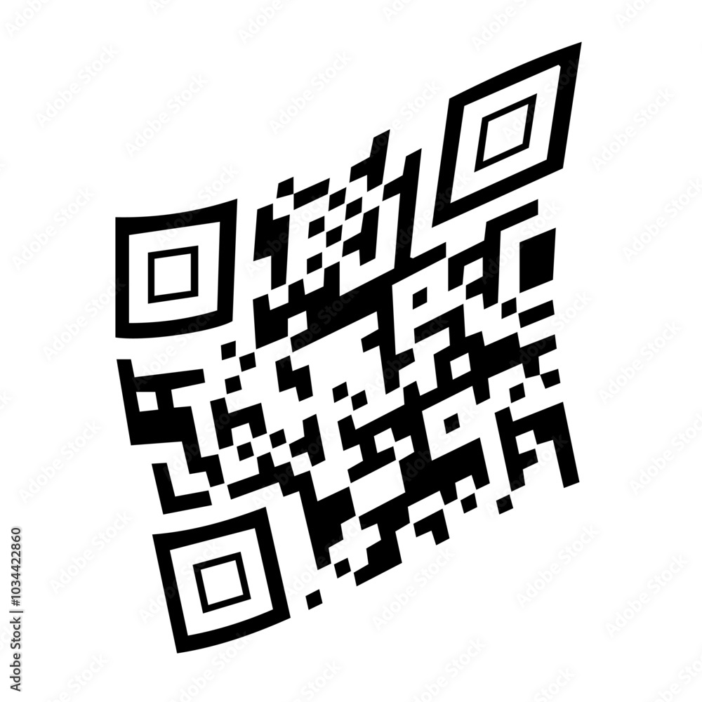 Aufkleber QR code scan vector. Abstract barcode, waving tilted dynamic design element, isolated on white background. Encoded pattern for web content, online data sharing.